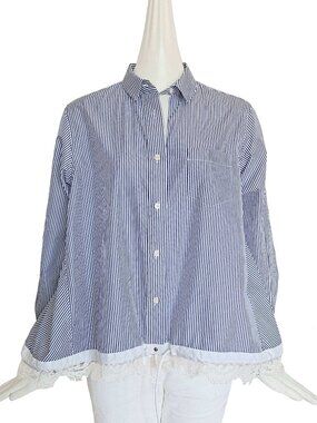 SACAI BLUE/WHITE STRIPED LACE TRIM BLOUSE (3)